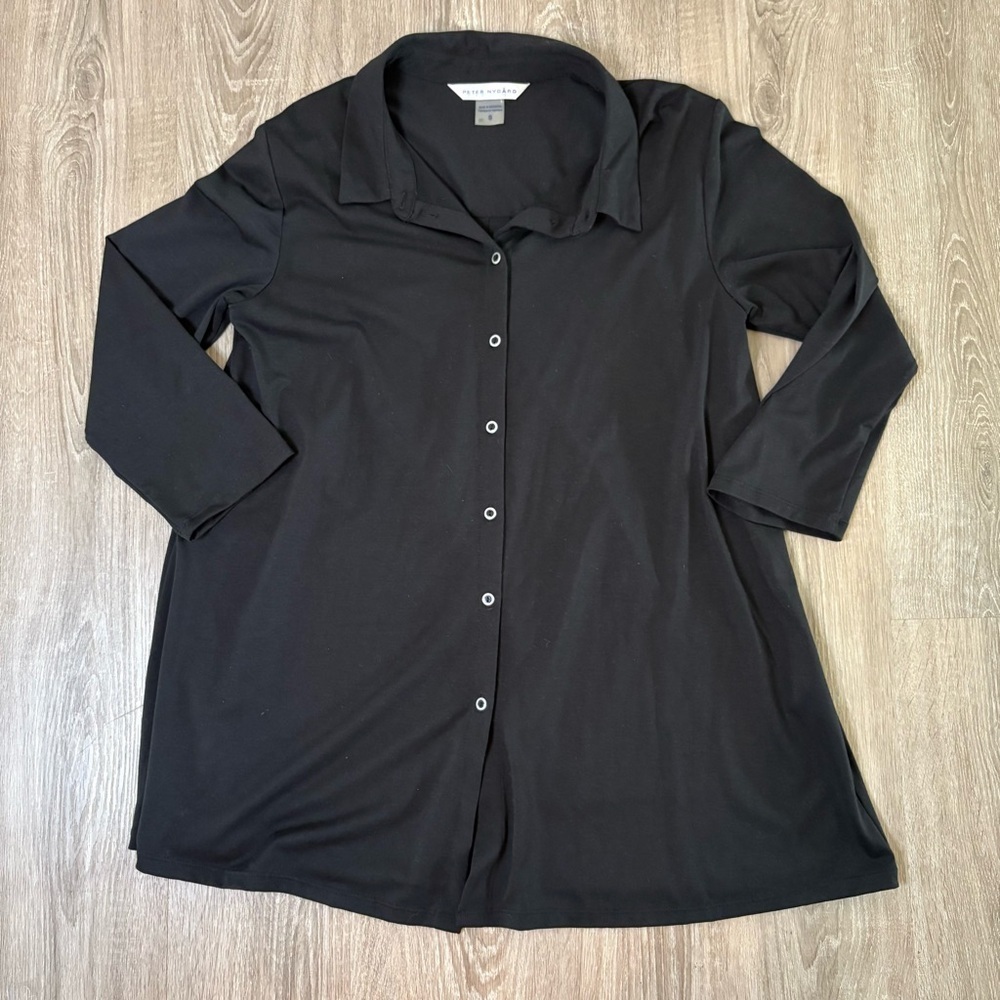 Peter Nygard Tunic Womens Sz S Black Top Blouse Stretch Shirt Lagenlook​​​​